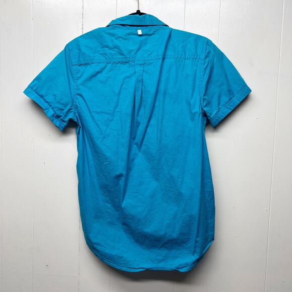 Paper Denim & Cloth Button Down Short Sleeve Women's Blue Shirt Size Medium Slim - Picture 9 of 13